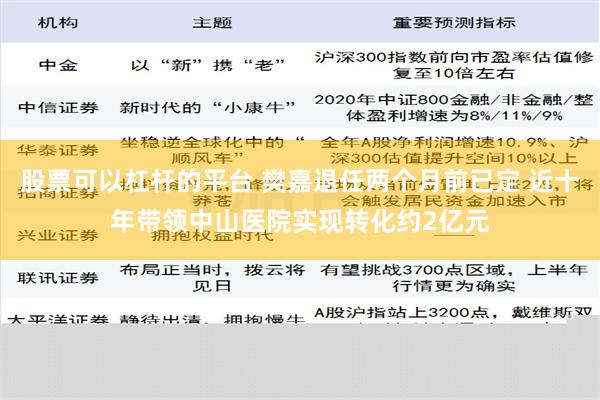 股票可以杠杆的平台 樊嘉退任两个月前已定 近十年带领中山医院实现转化约2亿元