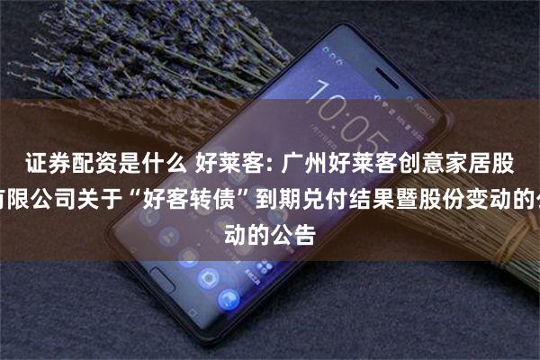 证券配资是什么 好莱客: 广州好莱客创意家居股份有限公司关于“好客转债”到期兑付结果暨股份变动的公告
