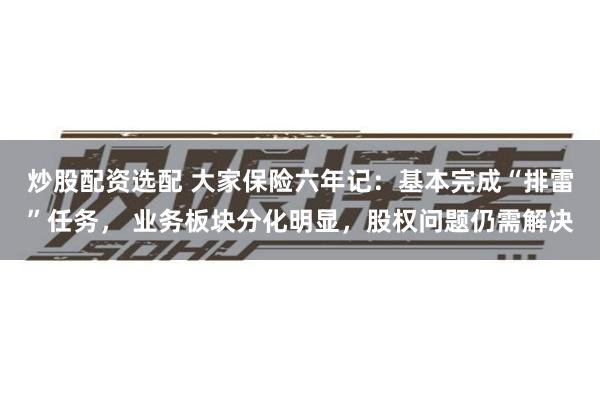 炒股配资选配 大家保险六年记：基本完成“排雷”任务， 业务板块分化明显，股权问题仍需解决