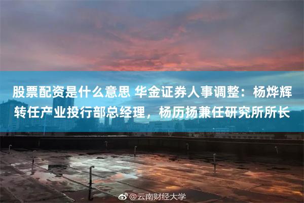 股票配资是什么意思 华金证券人事调整：杨烨辉转任产业投行部总经理，杨历扬兼任研究所所长